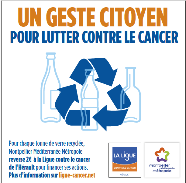 L'autocollant de la Ligue contre le cancer qui invite à trier le verre et le déposer dans les colonnes prévues à cet effet