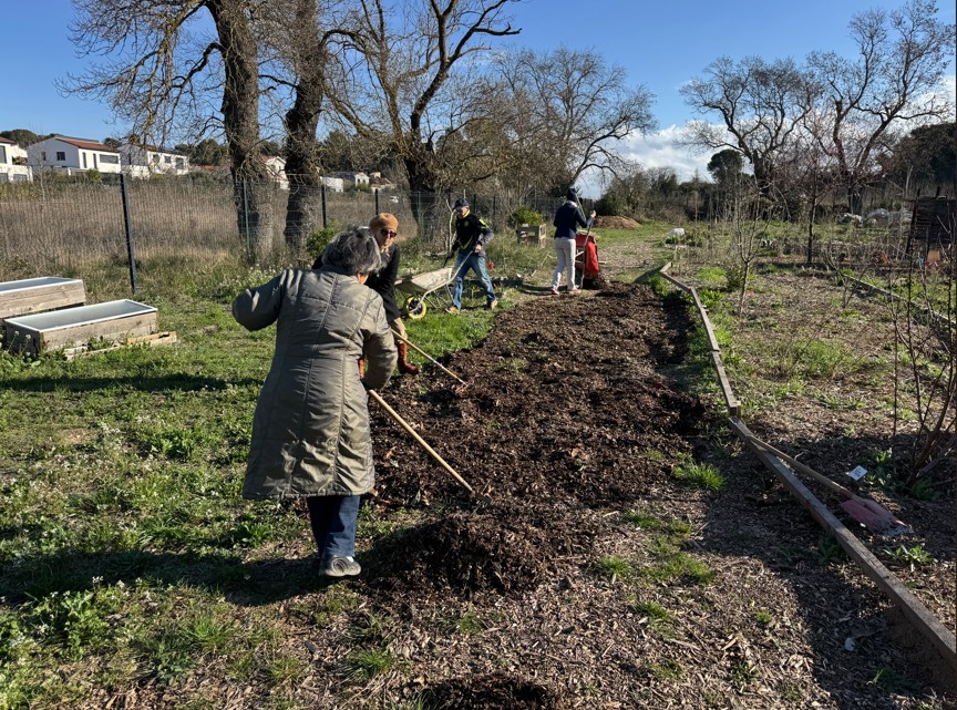 Vue sur un chantier participatif au jardin partagé Graine de Caylus