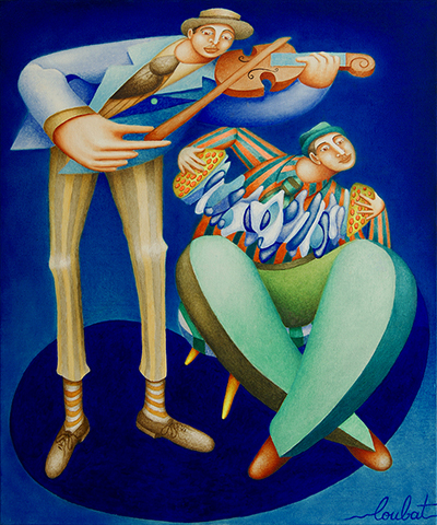 Un tableau de Philippe Loubat représentant des musiciens