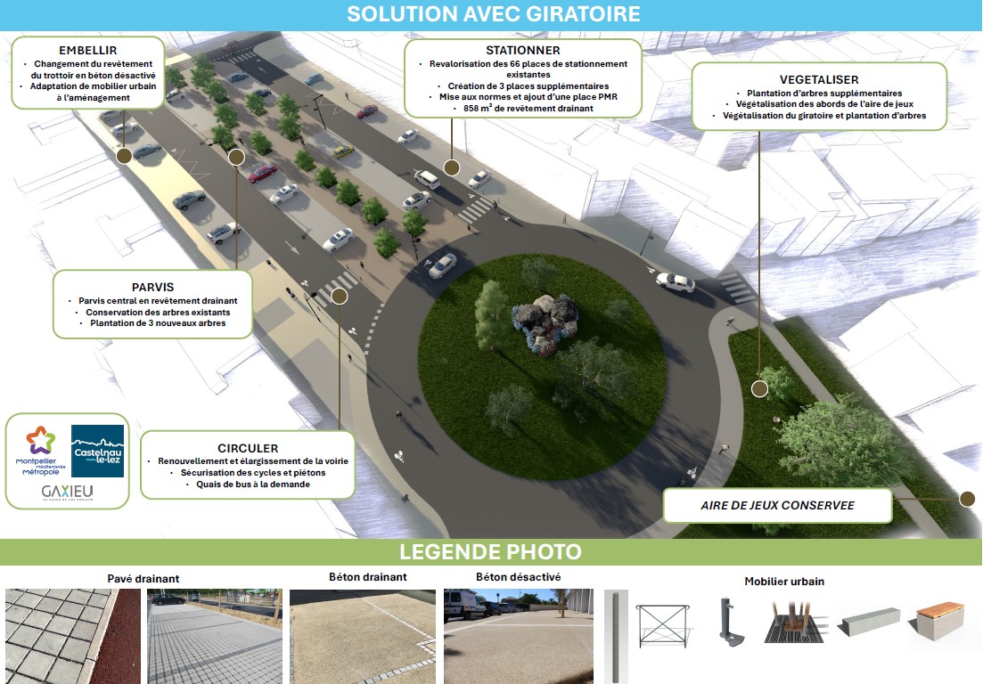 Proposition d'aménagement de la place du Forum, à Castelnau-le-Lez, incluant un giratoire