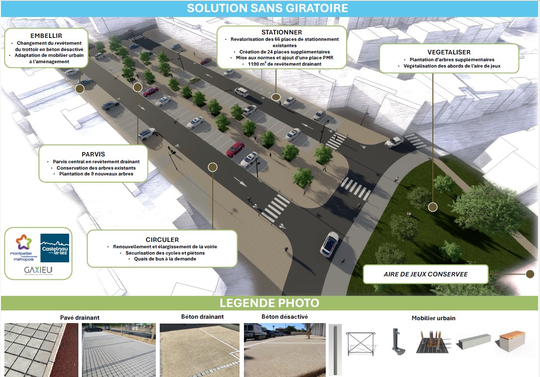 Une proposition d'aménagement de la place du Forum sans giratoire, dans le quartier du Devois, à Castelnau-le-Lez