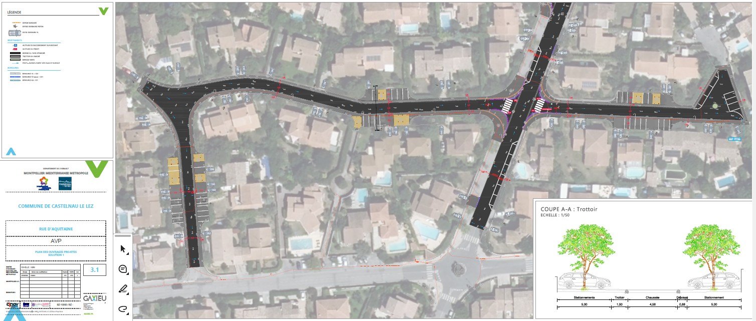 Plan d'aménagement 1 de la rue d'Aquitaine à Castelnau-le-Lez
