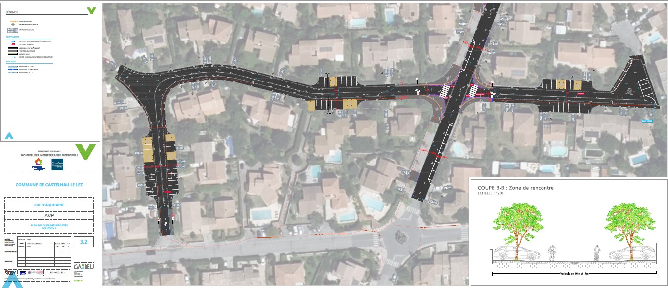 Plan d'aménagement 2 de la rue d'Aquitaine à Castelnau-le-Lez