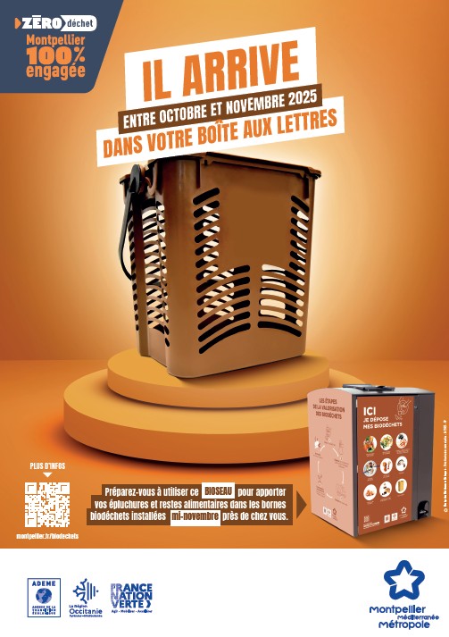 Une affiche de la métropole de Montpellier annonçant la distribution de kits pour les biodéchets