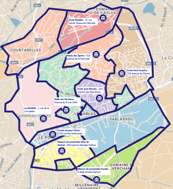 carte de castelnau-le-lez indiquant les bureaux de vote 2026