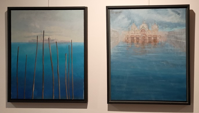 Deux tableaux de Claudie Sauvan représentant des marines