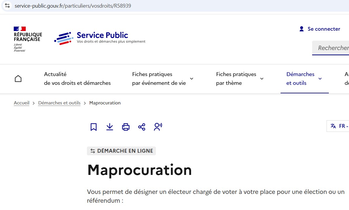 Page d'accueil de la page Procuration du site https://www.service-public.gouv.fr/