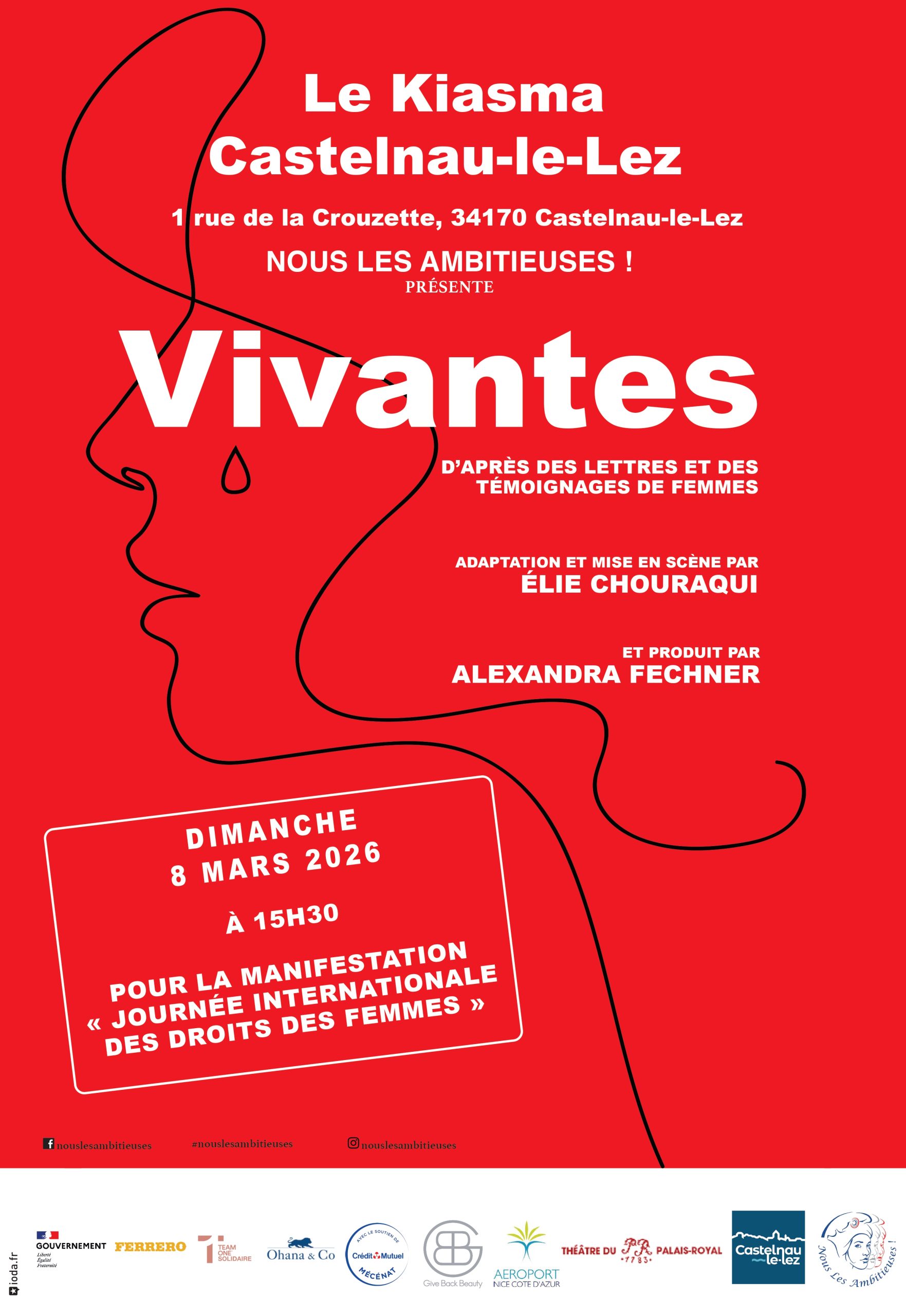 affiche de couleur rouge de la pièce de théâtre Vivantes
