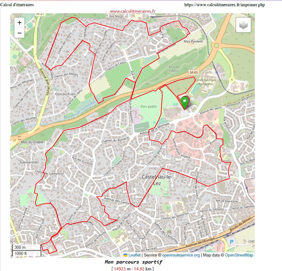 Parcours de 15 km de l'Urban Trail 2026 à Castelnau-le-Lez
